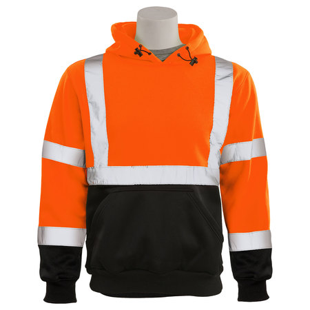 ERB SAFETY Sweatshirt, Fleece, Pullover, Class 3, W376B, Hi-Viz Orange, 5XL 61949